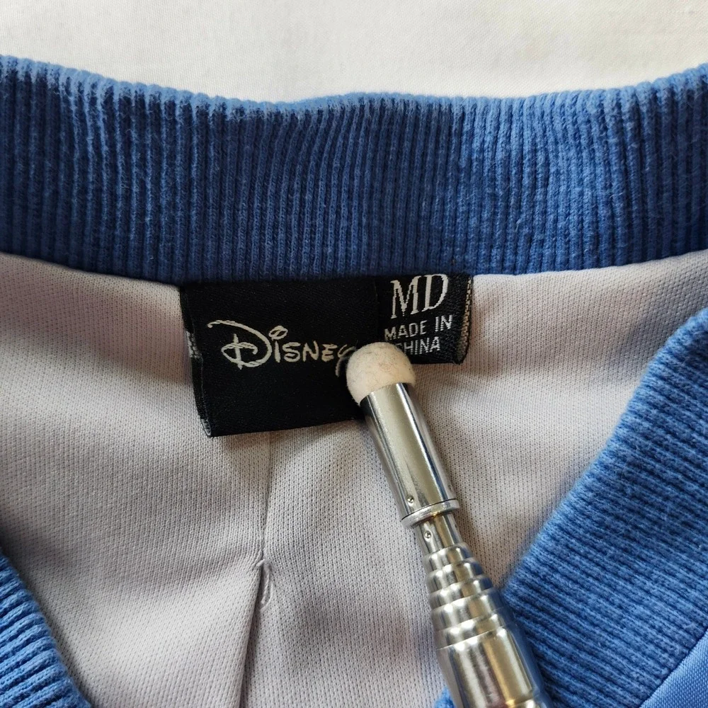 Disney Lilo & Stitch Blue Satin Bomber Jacket Hawaii Embroidered Zip Up Kids Med